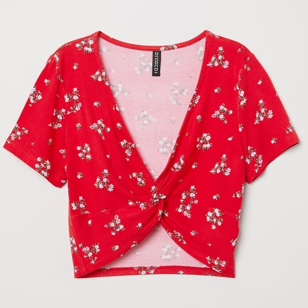 Tie-Detail Floral Red Blouse